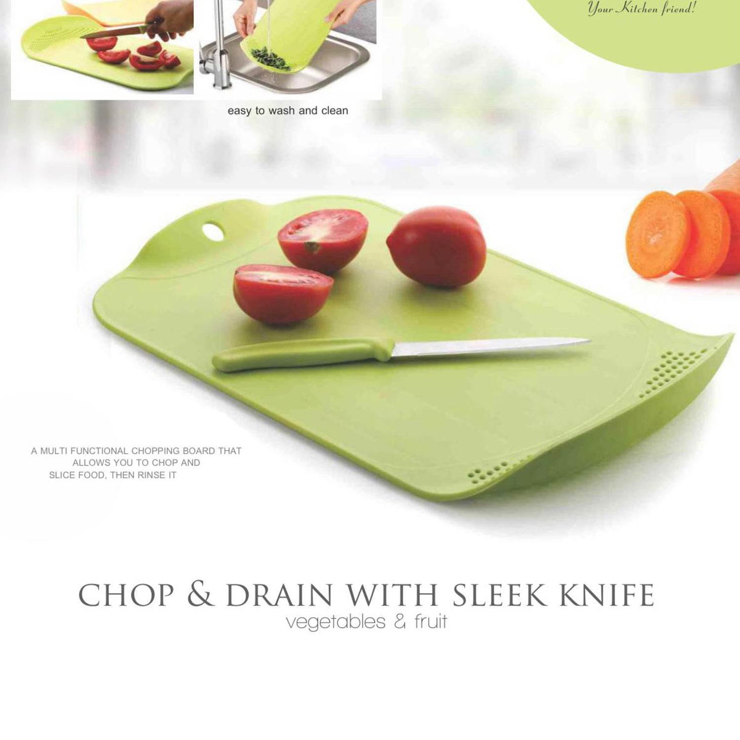 Chop & Drain Vegetables Fruits Chopping Board Sleek Knife - infinityexculsivestore.com