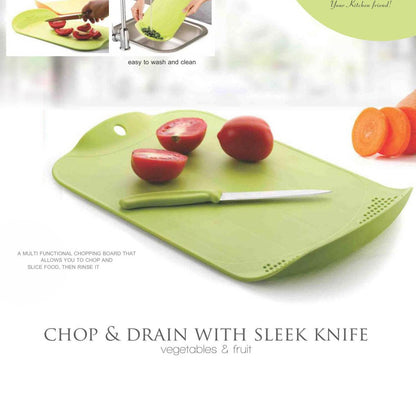 Chop & Drain Vegetables Fruits Chopping Board Sleek Knife - infinityexculsivestore.com