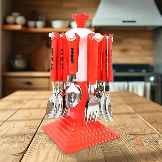 Classic Cutlery Set for Dining Table Stainless Steel 24-Piece Set With Stand (1 Set - infinityexculsivestore.com
