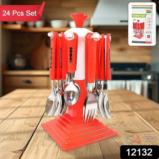 Classic Cutlery Set for Dining Table Stainless Steel 24-Piece Set With Stand (1 Set - infinityexculsivestore.com