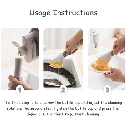 Cleaning Brushes Set, Scrub Brush Bathroom Brush, Long Handle Liquid Dispenser Pot Washing Brush - infinityexculsivestore.com