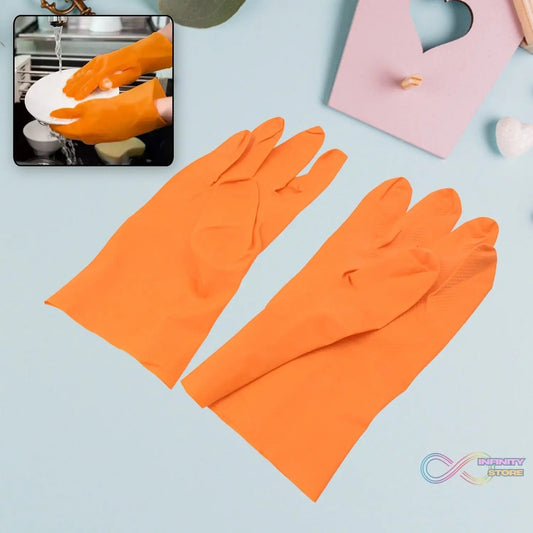 Multipurpose Rubber Reusable Cleaning Gloves, Reusable Rubber Hand Gloves I Latex Safety Gloves I for Washing I Cleaning Kitchen I Gardening I Sanitation I Wet and Dry Use Orange Gloves (1 Pair 40 Gm) - infinityexculsivestore.com
