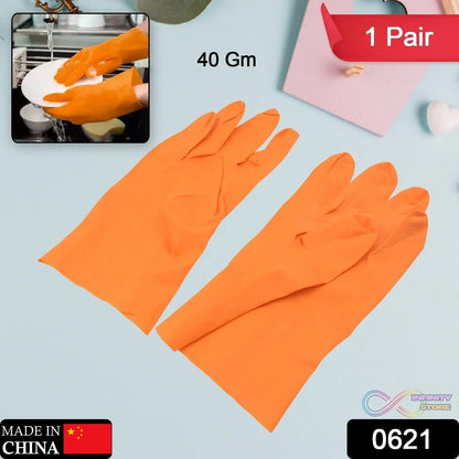 Multipurpose Rubber Reusable Cleaning Gloves, Reusable Rubber Hand Gloves I Latex Safety Gloves I for Washing I Cleaning Kitchen I Gardening I Sanitation I Wet and Dry Use Orange Gloves (1 Pair 40 Gm) - infinityexculsivestore.com