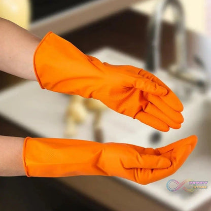 Multipurpose Rubber Reusable Cleaning Gloves, Reusable Rubber Hand Gloves I Latex Safety Gloves I for Washing I Cleaning Kitchen I Gardening I Sanitation I Wet and Dry Use Orange Gloves (1 Pair 40 Gm) - infinityexculsivestore.com