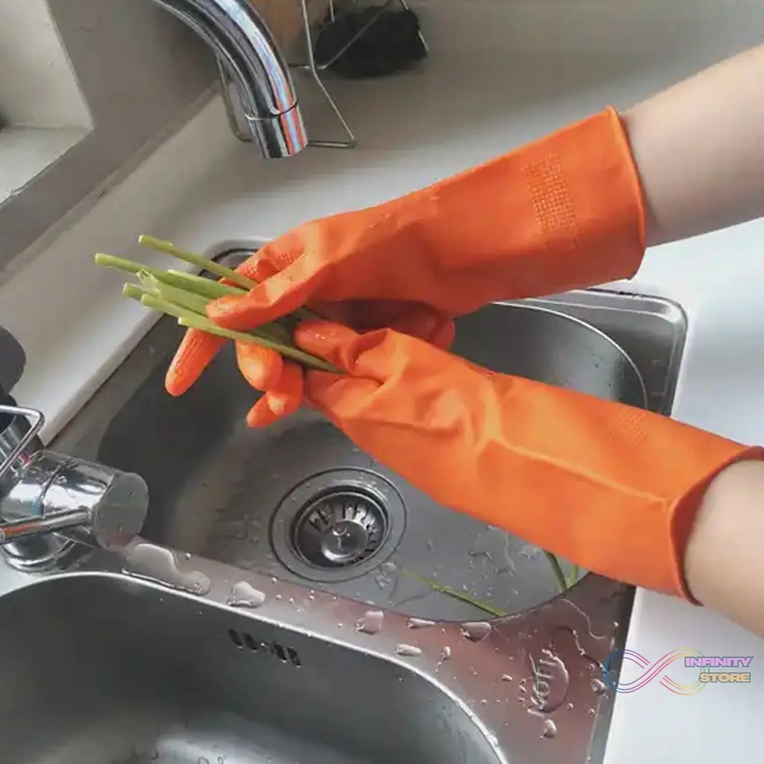 Multipurpose Rubber Reusable Cleaning Gloves, Reusable Rubber Hand Gloves I Latex Safety Gloves I for Washing I Cleaning Kitchen I Gardening I Sanitation I Wet and Dry Use Orange Gloves (1 Pair 40 Gm) - infinityexculsivestore.com
