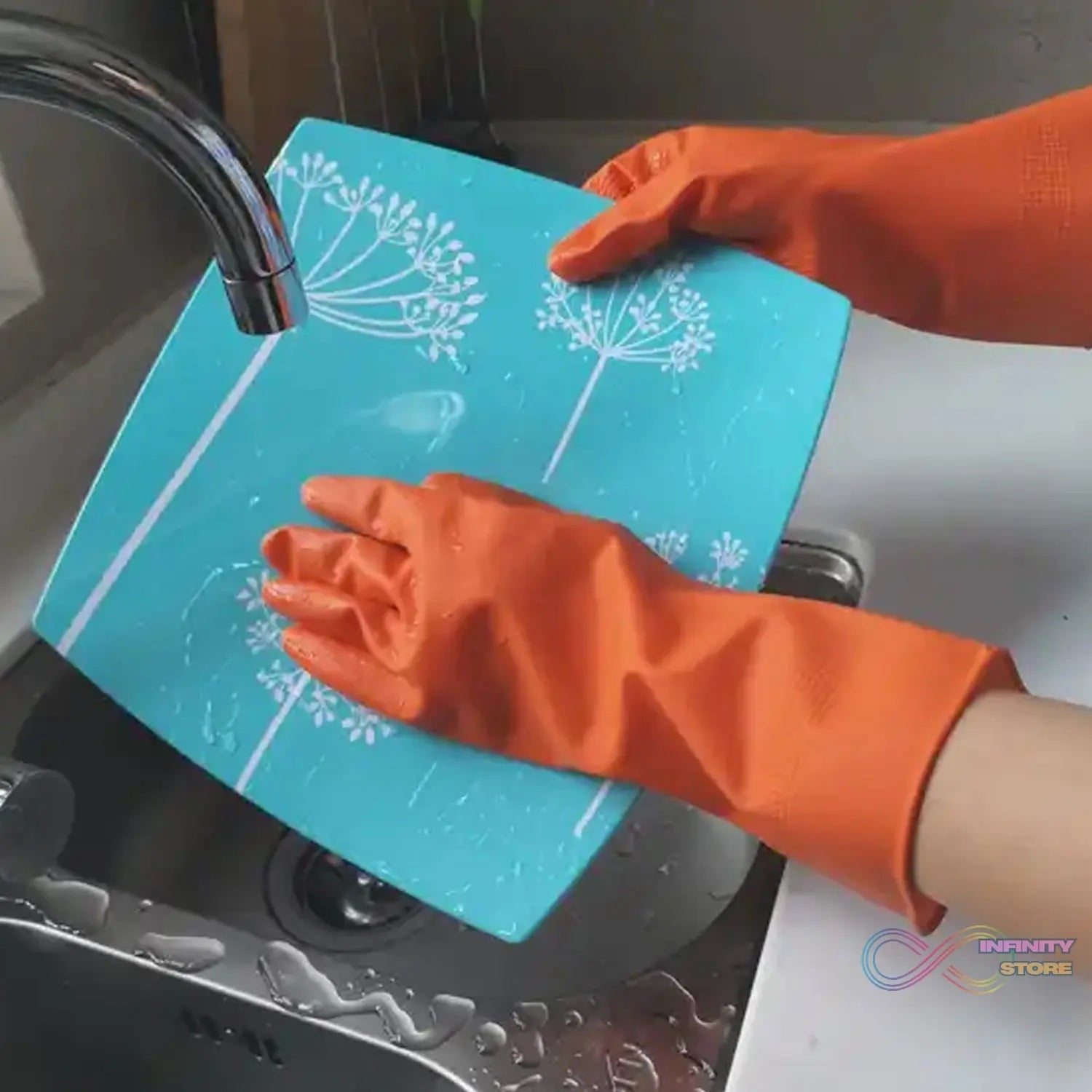 Multipurpose Rubber Reusable Cleaning Gloves, Reusable Rubber Hand Gloves I Latex Safety Gloves I for Washing I Cleaning Kitchen I Gardening I Sanitation I Wet and Dry Use Orange Gloves (1 Pair 40 Gm) - infinityexculsivestore.com
