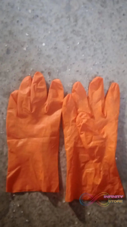 Multipurpose Rubber Reusable Cleaning Gloves, Reusable Rubber Hand Gloves I Latex Safety Gloves I for Washing I Cleaning Kitchen I Gardening I Sanitation I Wet and Dry Use Orange Gloves (1 Pair 40 Gm) - infinityexculsivestore.com