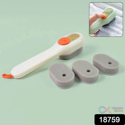 Cleaning Sponge Brush with Liquid / Soap Dispenser & With 4 Refill Brush Heads (1 Set) - infinityexculsivestore.com