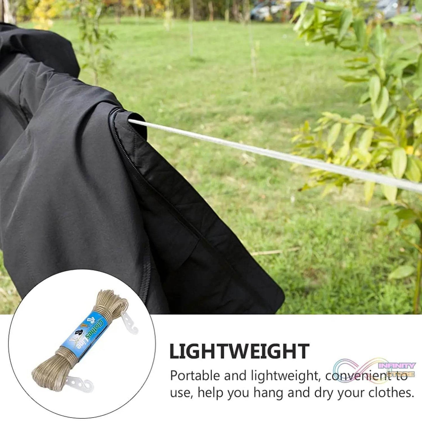 Clothesline Portable Travel Clothesline Adjustable with 2 Plastic Hooks (10 M Approx / 1 Pc) - infinityexculsivestore.com