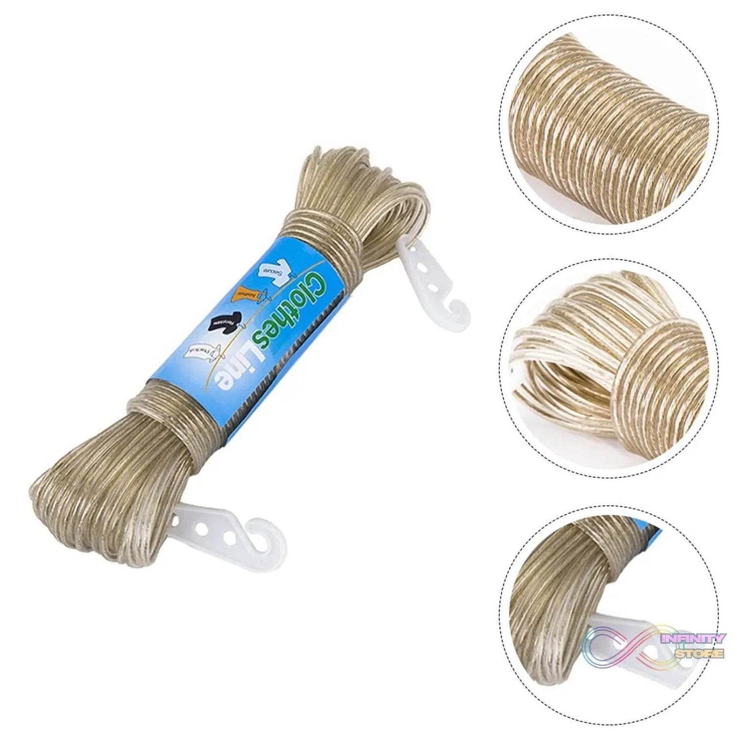 Clothesline Portable Travel Clothesline Adjustable with 2 Plastic Hooks (10 M Approx / 1 Pc) - infinityexculsivestore.com