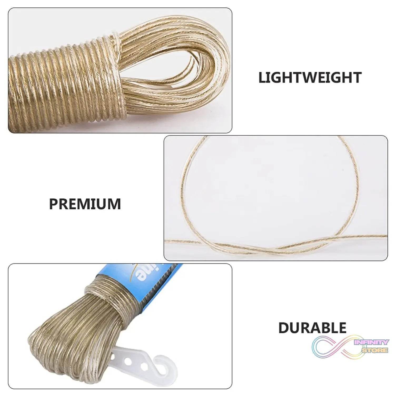 Clothesline Portable Travel Clothesline Adjustable with 2 Plastic Hooks (10 M Approx / 1 Pc) - infinityexculsivestore.com