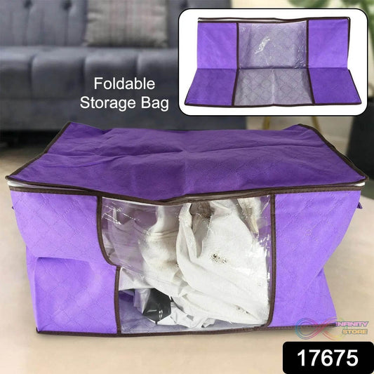 Clothing storage bag with zipper, non-woven storage bag for storing the clothes and sarees. - infinityexculsivestore.com