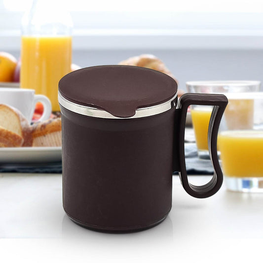 Coffee Mug with Lid and Handle-Plastic Covered Stainless Steel Mug (Random Color, Approx 200 ML) - infinityexculsivestore.com
