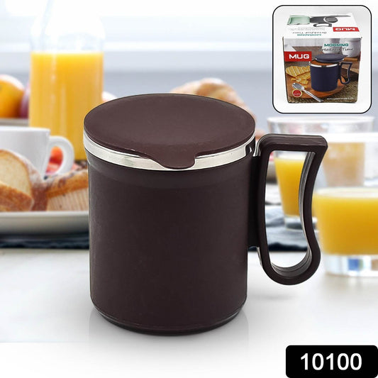 Coffee Mug with Lid and Handle-Plastic Covered Stainless Steel Mug (Random Color, Approx 200 ML) - infinityexculsivestore.com