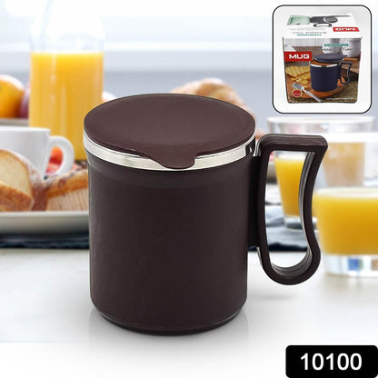 Coffee Mug with Lid and Handle-Plastic Covered Stainless Steel Mug (Random Color, Approx 200 ML) - infinityexculsivestore.com