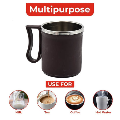 Coffee Mug with Lid and Handle-Plastic Covered Stainless Steel Mug (Random Color, Approx 200 ML) - infinityexculsivestore.com