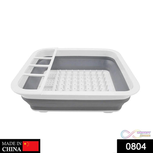 Folding silicone dish drainer rack, includes spoon, fork, and knife holder