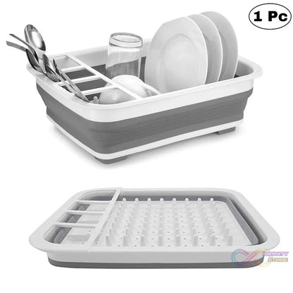Silicone dish drying rack with utensil storage, collapsible and foldable