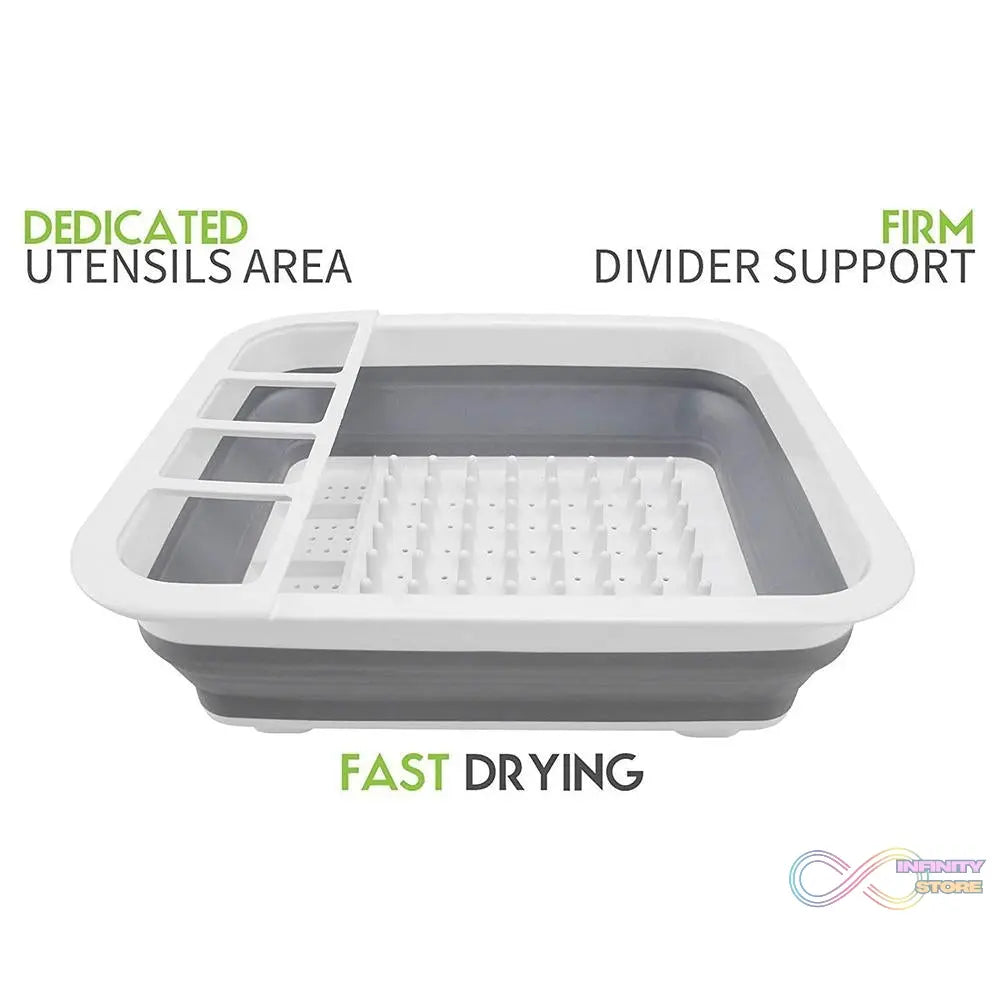 Folding silicone dish drainer with integrated storage for cutlery