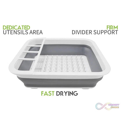 Folding silicone dish drainer with integrated storage for cutlery