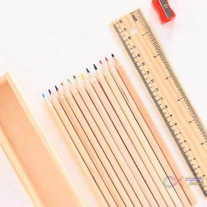 Colorful Wooden Pencil Set with Pencil box, Ruler, Sharpener For for Kids, Artist, Architect (12 Pcs Set) - infinityexculsivestore.com