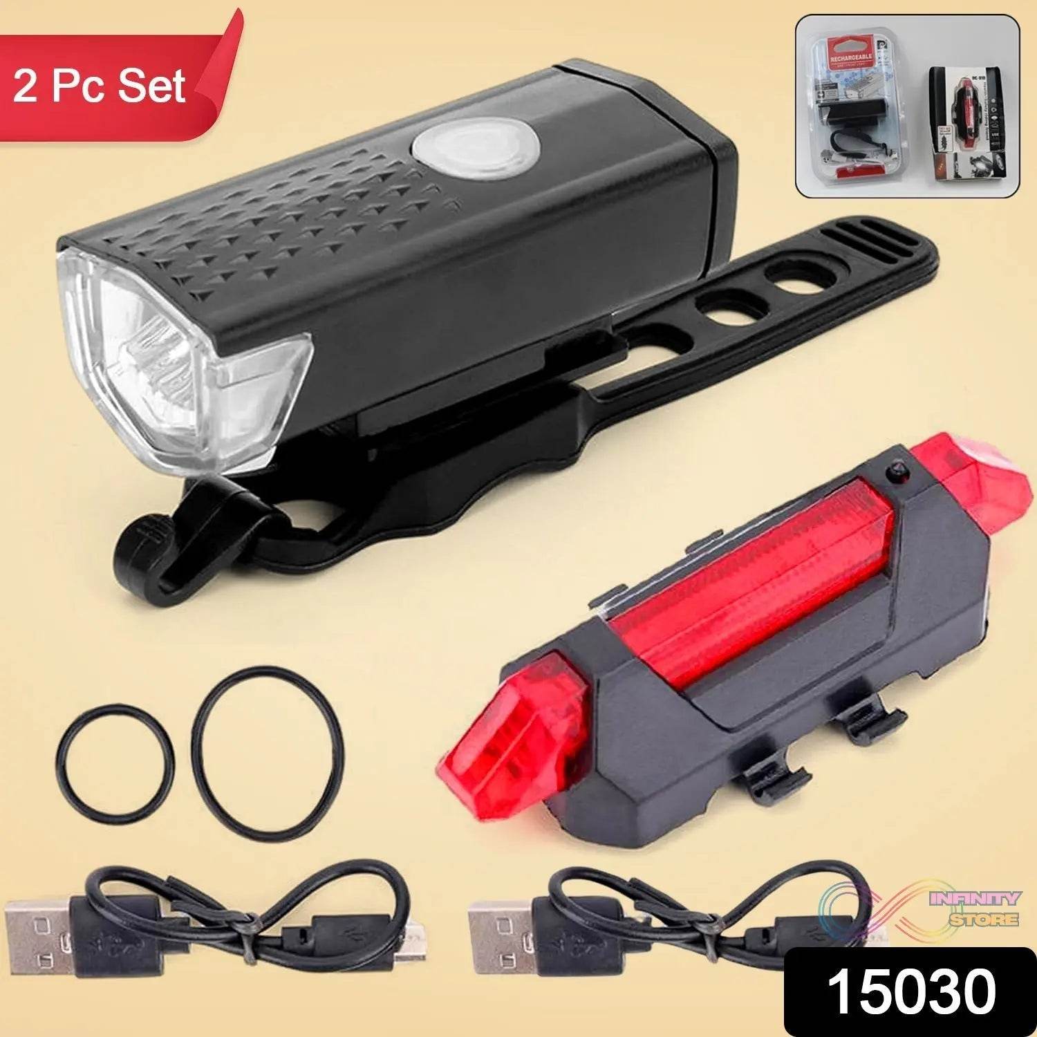 Combo of Bicycle LED USB Rechargeable Head Light and Tail Light (2 Pc Set) - infinityexculsivestore.com