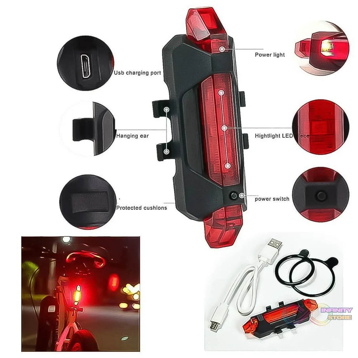 Combo of Bicycle LED USB Rechargeable Head Light and Tail Light (2 Pc Set) - infinityexculsivestore.com