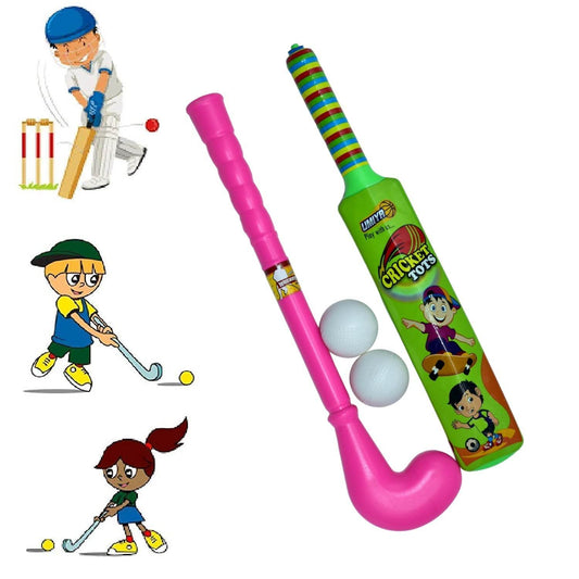 Combo of Light Weight Plastic Bat, Ball & Hockey for Kids, Boys, Indoor, Outdoor Play - infinityexculsivestore.com