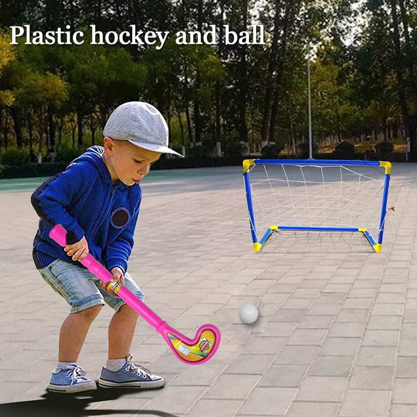 Combo of Light Weight Plastic Bat, Ball & Hockey for Kids, Boys, Indoor, Outdoor Play - infinityexculsivestore.com