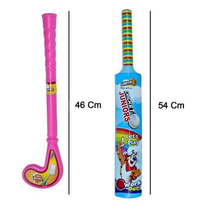 Combo of Light Weight Plastic Bat, Ball & Hockey for Kids - infinityexculsivestore.com
