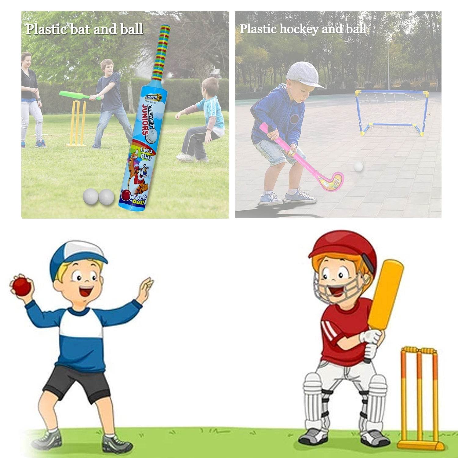 Combo of Light Weight Plastic Bat, Ball & Hockey for Kids - infinityexculsivestore.com
