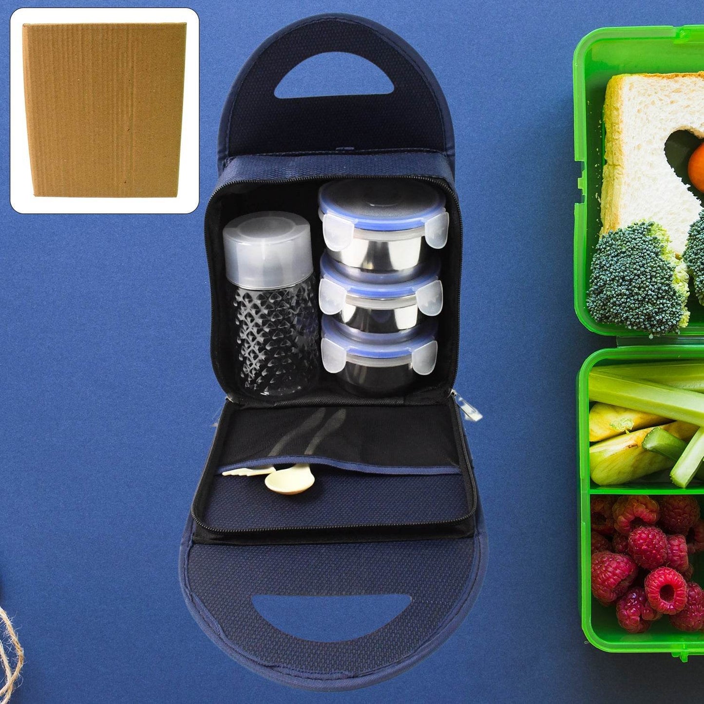 Compact Stainless Steel Airtight Lunch Box Set - 4 pcs (3 Leakproof Containers and 1 Bottle) - infinityexculsivestore.com