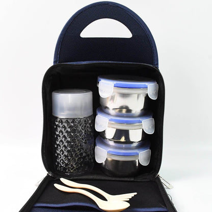 Compact Stainless Steel Airtight Lunch Box Set - 4 pcs (3 Leakproof Containers and 1 Bottle) - infinityexculsivestore.com