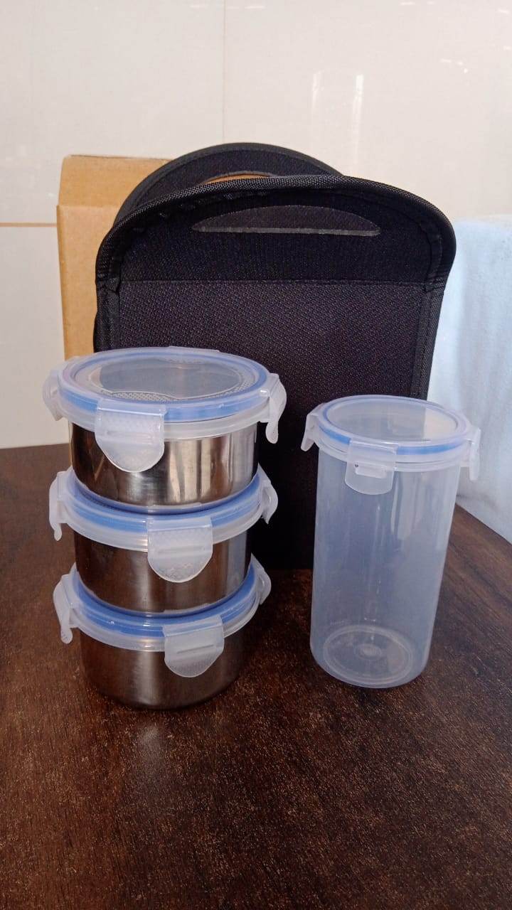 Compact Stainless Steel Airtight Lunch Box Set - 4 pcs (3 Leakproof Containers and 1 Bottle) - infinityexculsivestore.com