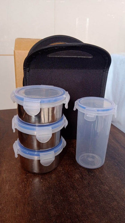Compact Stainless Steel Airtight Lunch Box Set - 4 pcs (3 Leakproof Containers and 1 Bottle) - infinityexculsivestore.com