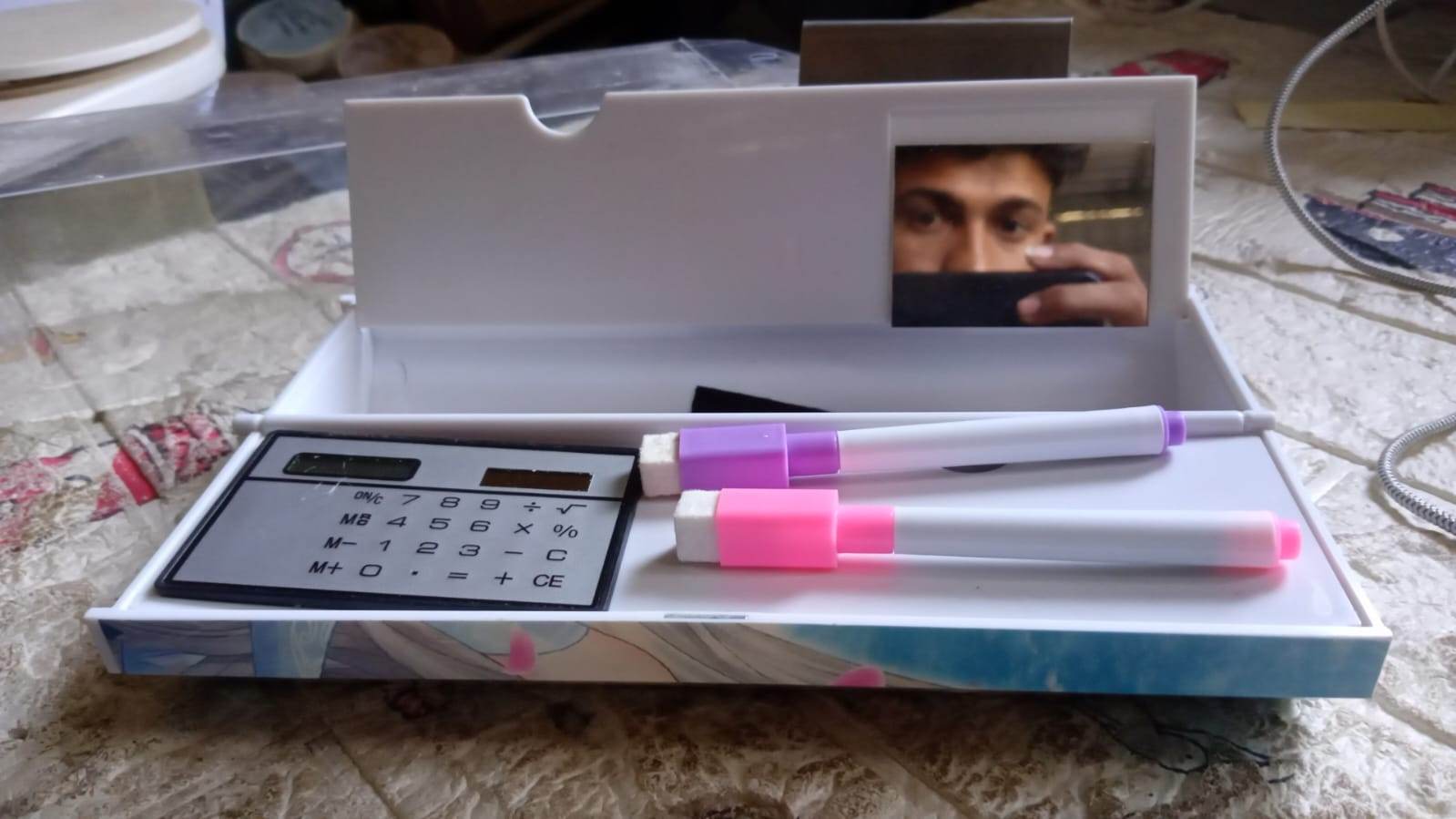 12 in 1 Compass Box, Geometry Box 2 Compartment, Pencil Box with 1 Calculator, 1 Mirror, Pen Refill 2 Black, 2 Blue, 2 Red, 2 Marker for Boys Art Plastic Pencil Box for Girls and Boys - infinityexculsivestore.com
