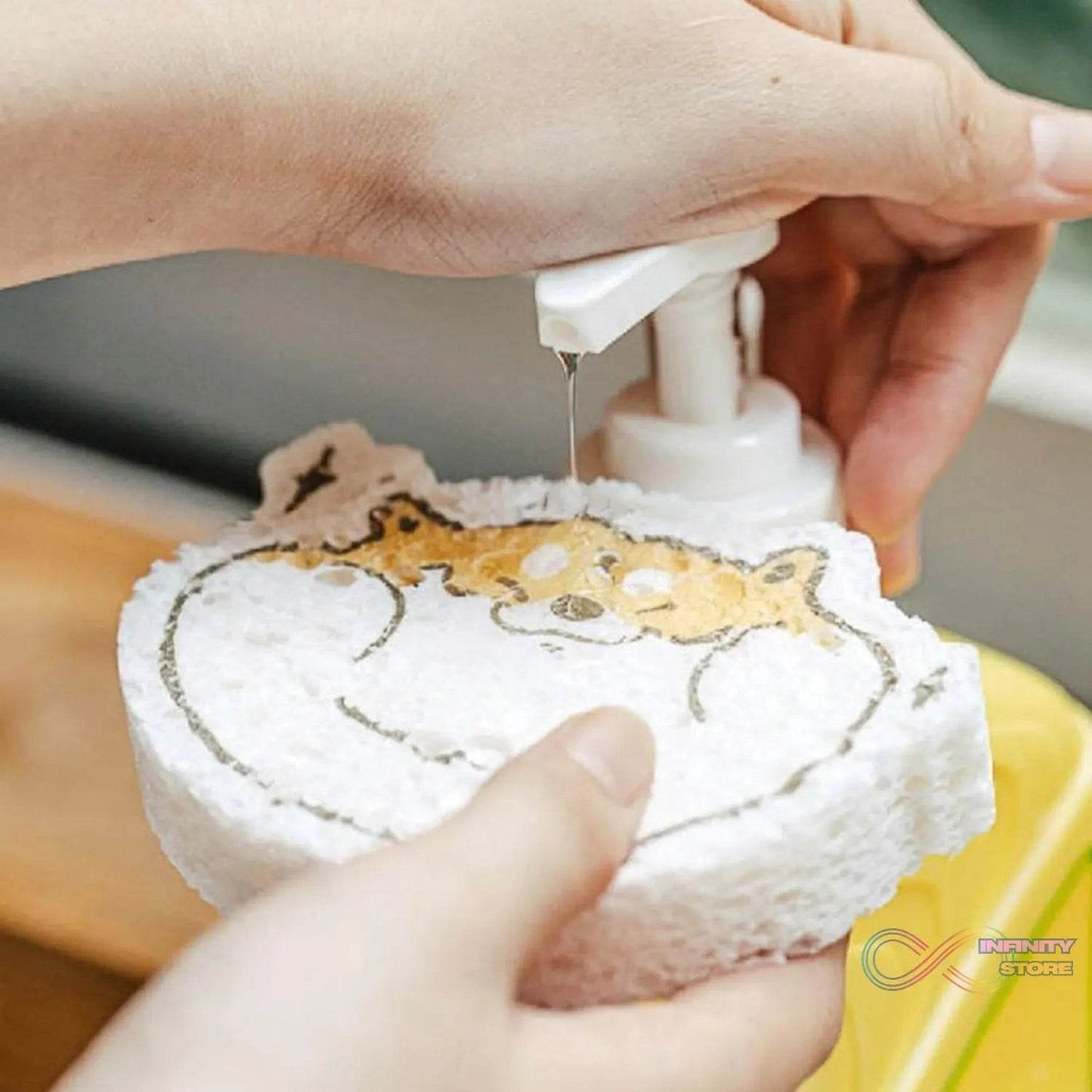 Compressed Wood Pulp Sponge. Creative Cartoon Design Scouring Pad Dishwashing Absorbing Pad. Kitchen Cleaning Tool. - infinityexculsivestore.com
