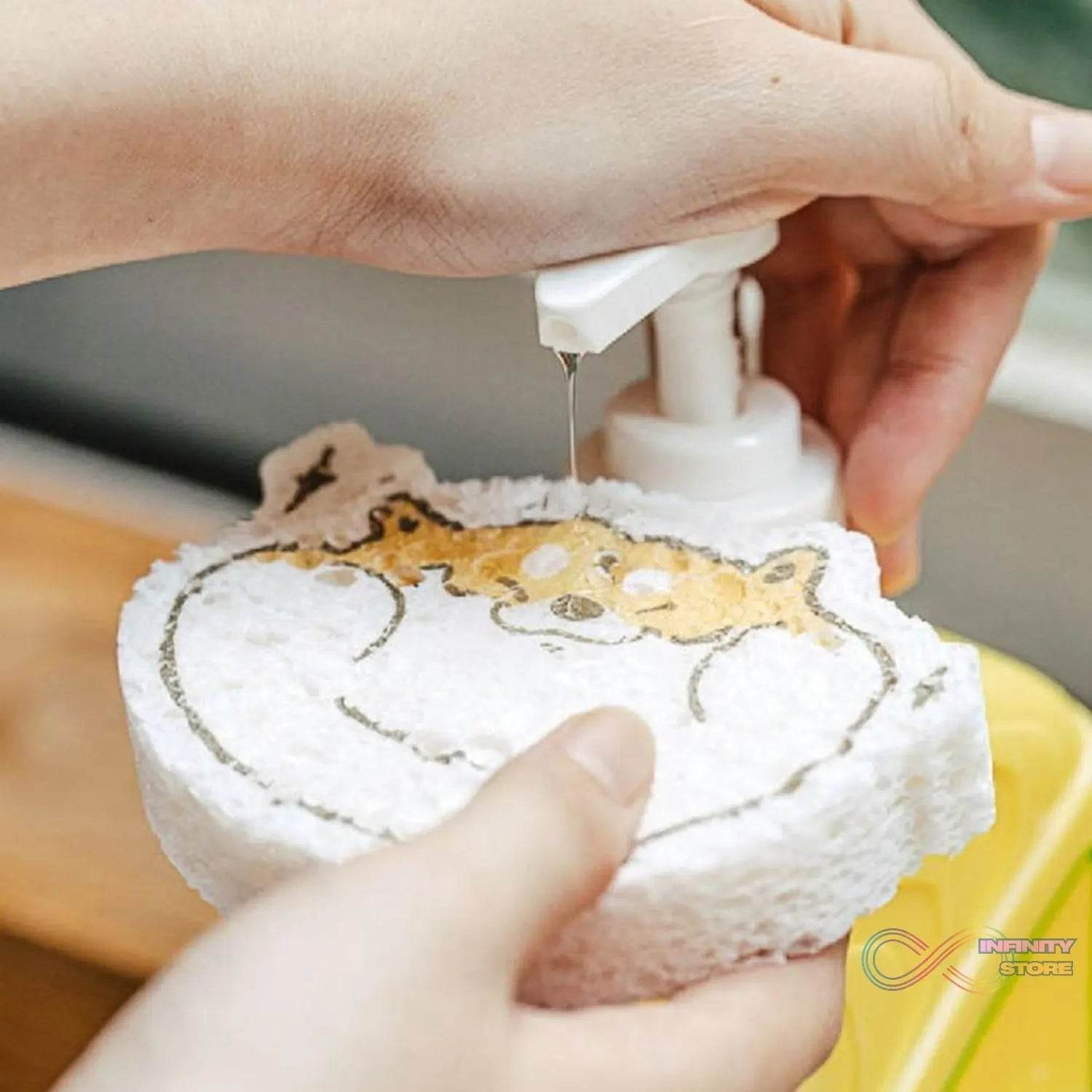 Compressed Wood Pulp Sponge. Creative Cartoon Design Scouring Pad Dishwashing Absorbing Pad. Kitchen Cleaning Tool. - infinityexculsivestore.com