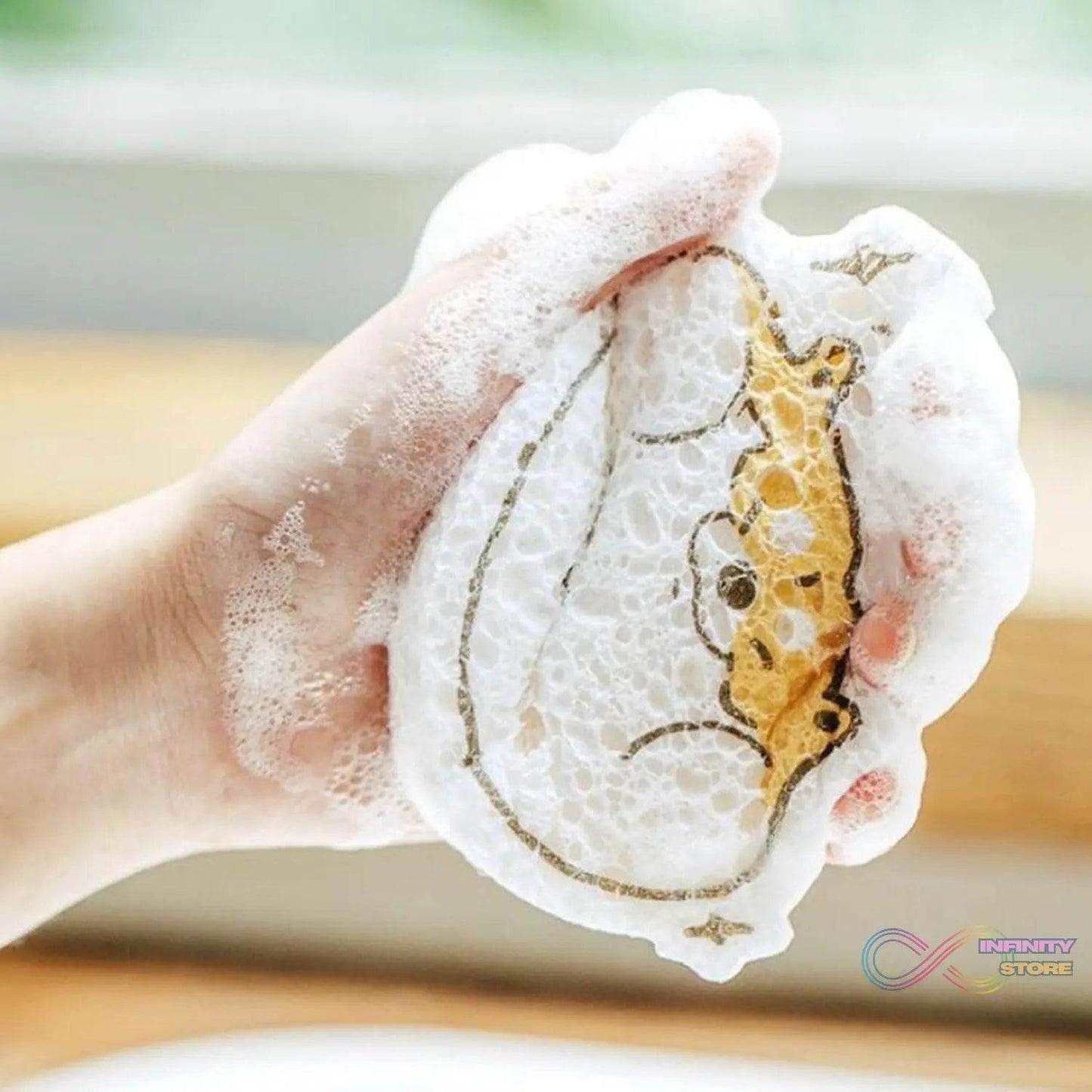 Compressed Wood Pulp Sponge. Creative Cartoon Design Scouring Pad Dishwashing Absorbing Pad. Kitchen Cleaning Tool. - infinityexculsivestore.com