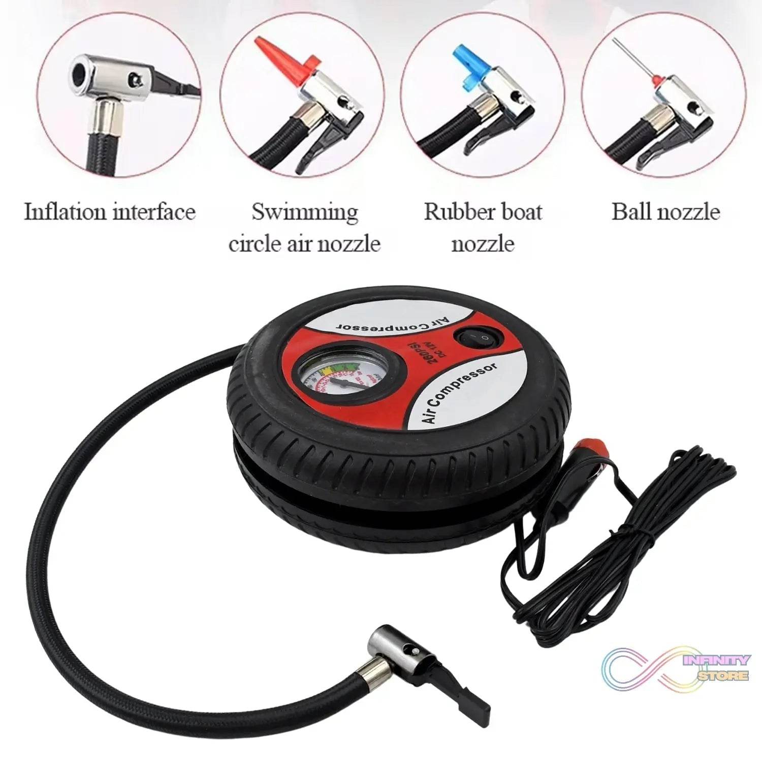 Compressor for Car and Bike 12V 260 PSI Tyre Inflator Air Pump - infinityexculsivestore.com