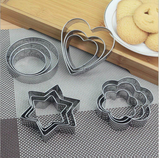 Cookie Cutter Stainless Steel Cookie Cutter with Shape Heart Round Star and Flower (12 Pieces) - infinityexculsivestore.com