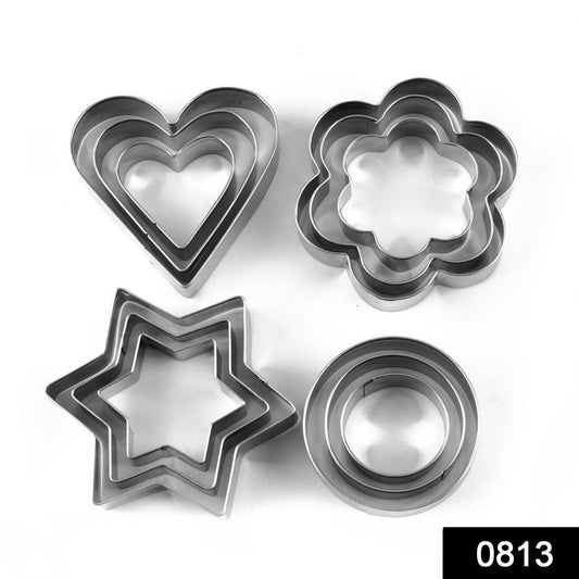 Cookie Cutter Stainless Steel Cookie Cutter with Shape Heart Round Star and Flower (12 Pieces) - infinityexculsivestore.com