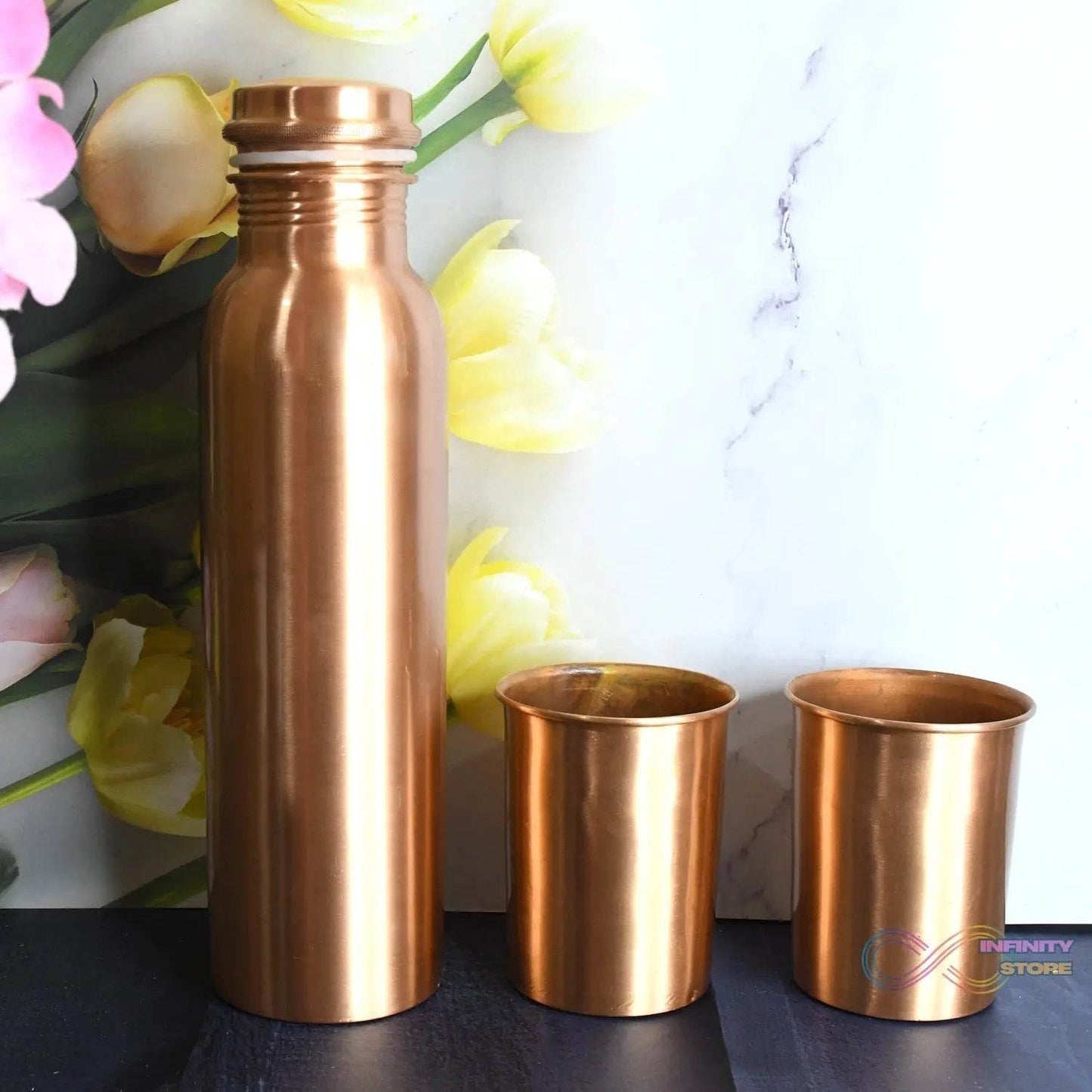 Copper Water Bottle 2 Glasses with Gift Box (3 Pcs Set) - infinityexculsivestore.com