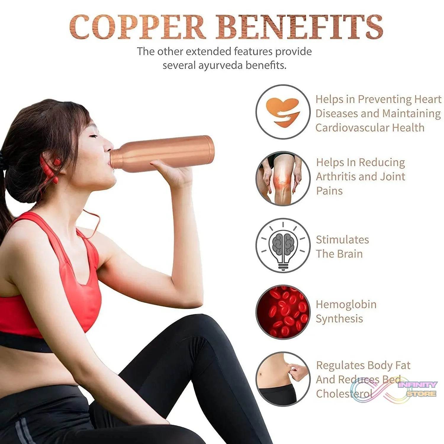 Copper Water Bottle 2 Glasses with Gift Box (3 Pcs Set) - infinityexculsivestore.com