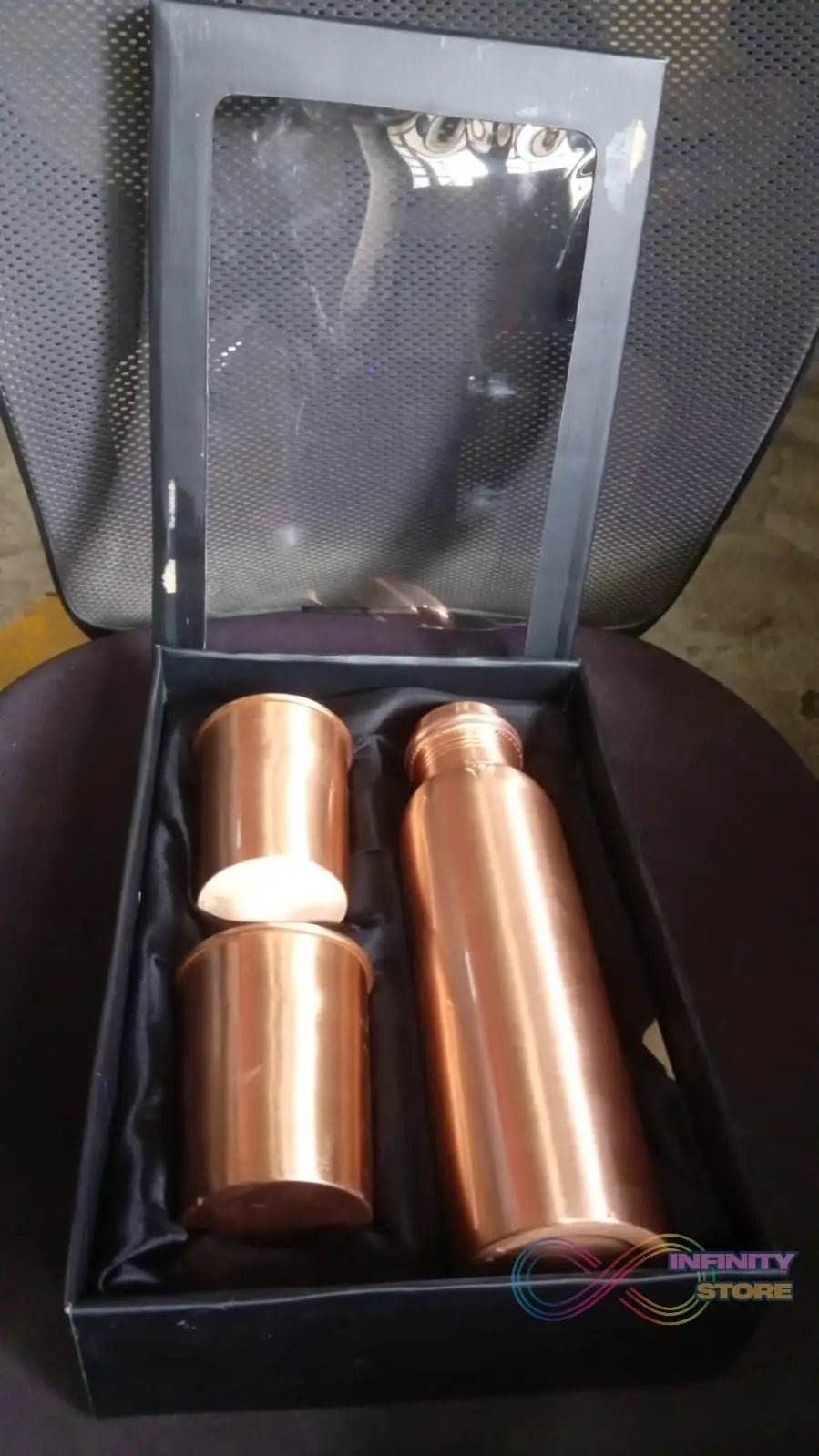 Copper Water Bottle 2 Glasses with Gift Box (3 Pcs Set) - infinityexculsivestore.com