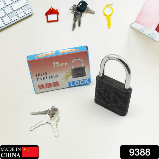Iron Padlock, Brass Core and Thickened Spray Black Iron Door Lock for Home Dormitory, Waterproof Antirust Anti-theft Padlocks Outdoor Gate Shed Locks Warehouse Big Iron Door Drawer Lock (75mm) - infinityexculsivestore.com