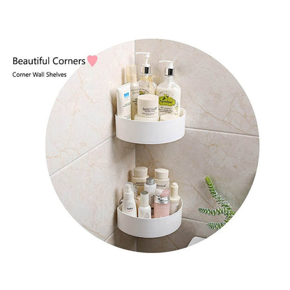Corner Shelf Bathroom Kitchen Rack Self Adhesive Shower Caddy Plastic Triangle Wall Mount Storage Basket - infinityexculsivestore.com