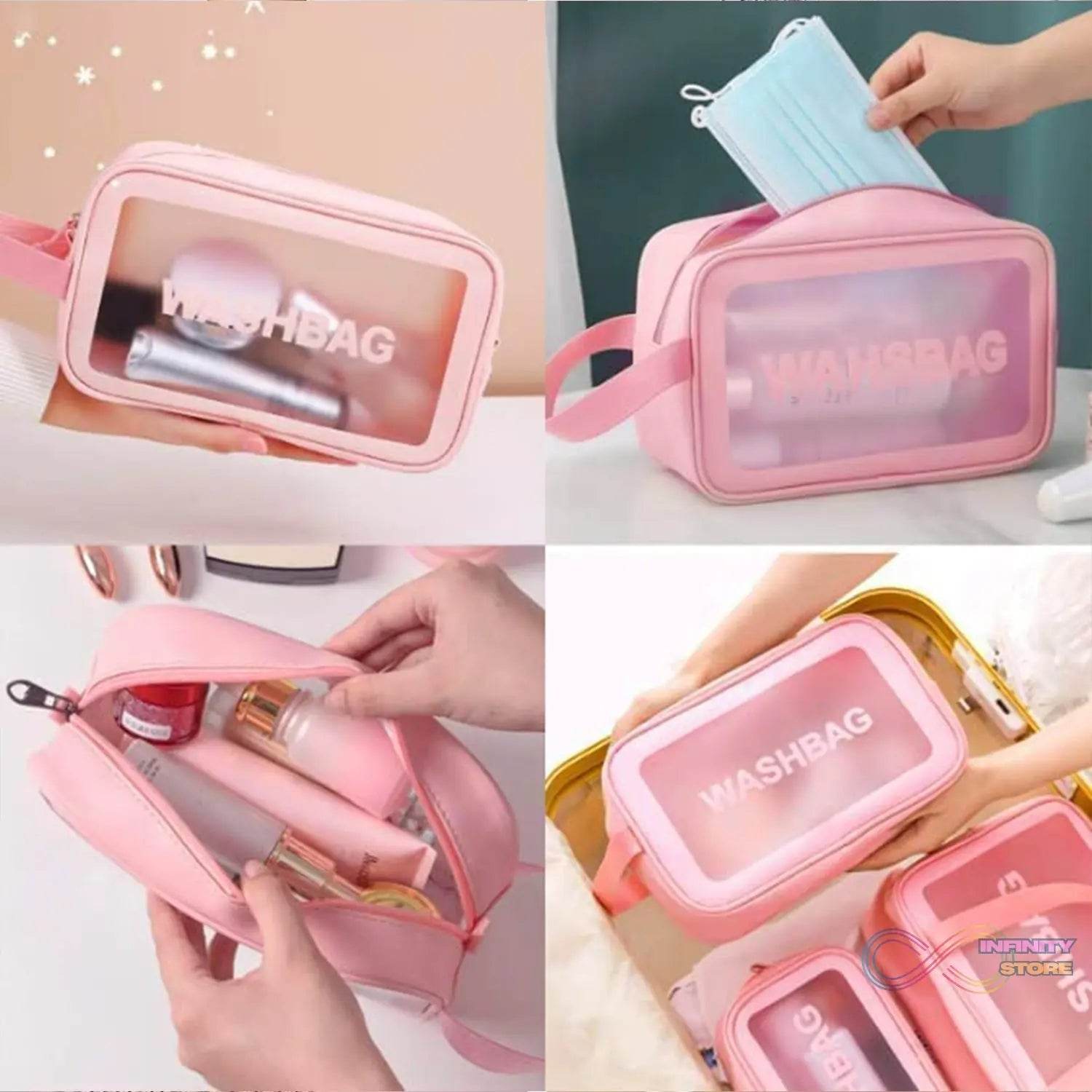 Cosmetic Pouch, Make up Bag for Home & Travel, Toiletry Bag for Cosmetics, Brushes, Accessories Set of 3 Small, Medium & Big - Wash Bag - infinityexculsivestore.com