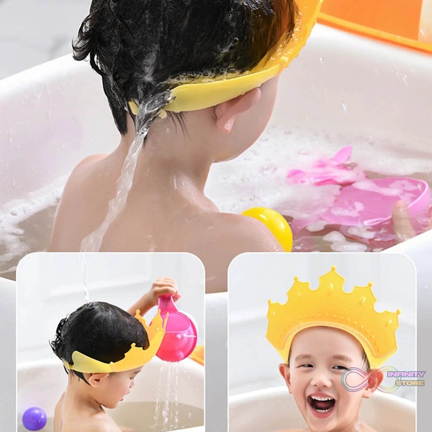 Crown Baby Shower Cap Adjustable Crown Baby Child Protection, Eye Protection, Ear Protection, Adjustable Swim Cap, Waterproof and Adjustable for Kids and Babies - infinityexculsivestore.com