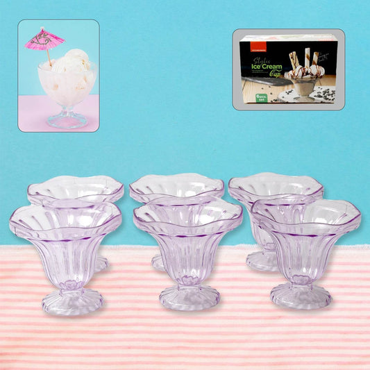 Crystal Plastic Ice-Cream Bowl, Home & Kitchen Serving Platter or Dessert Cup for Sundae, Sweets, Snacks, Fruit, Pudding, Nuts or Dip, Serving Bowls (Crystal Cups, Set of 6) - infinityexculsivestore.com